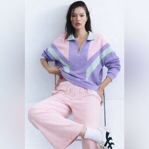 Vintage 80’s Casual Isle Color Block Pastel 1/4 Zip Sweatshirt S